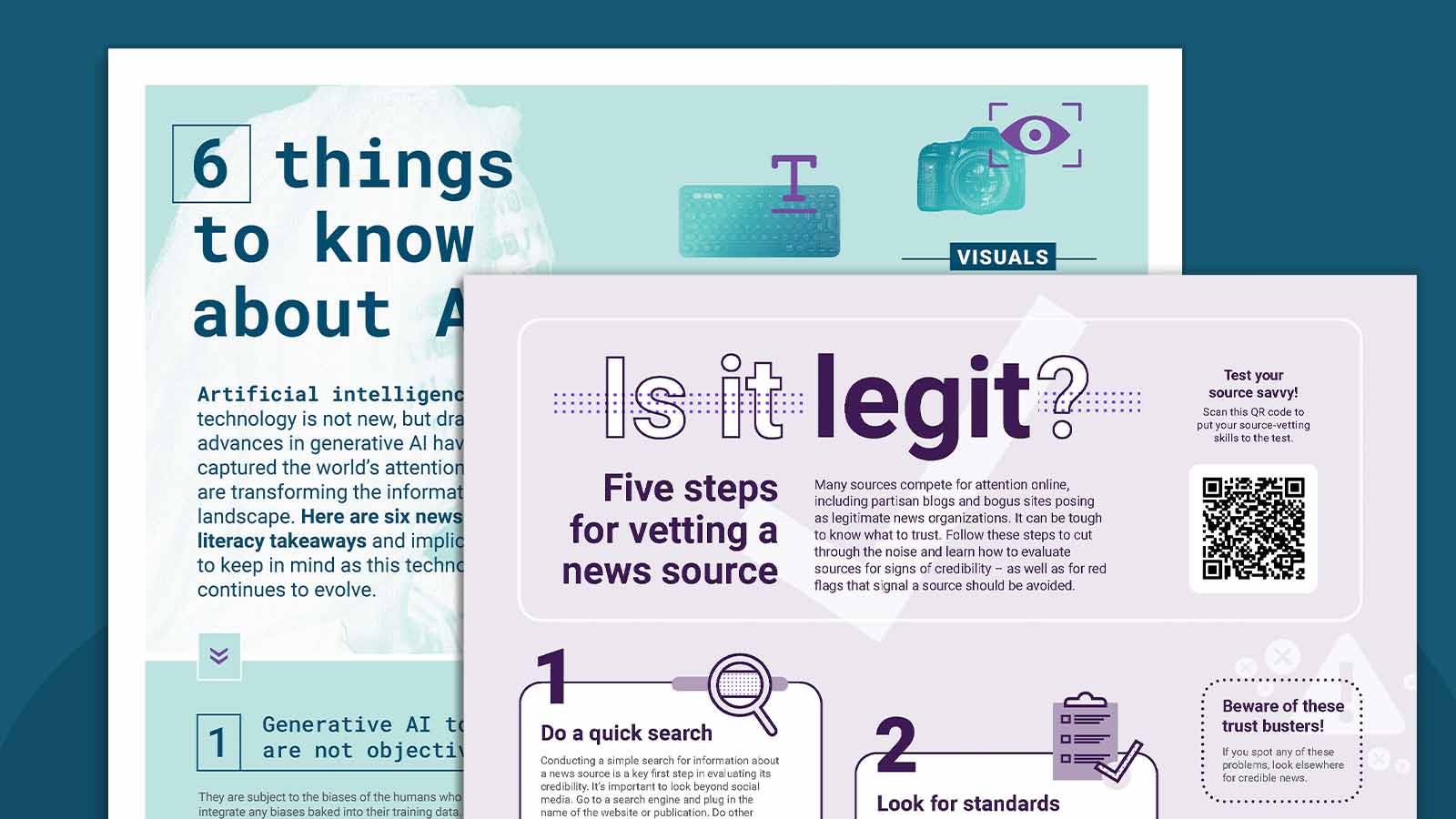 Flat lays of news literacy infographicxs